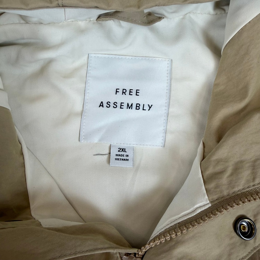 Free Assembly Mens Khaki Tan Hooded Windbreaker Jacket 2XL Recycled - Picture 6 of 9